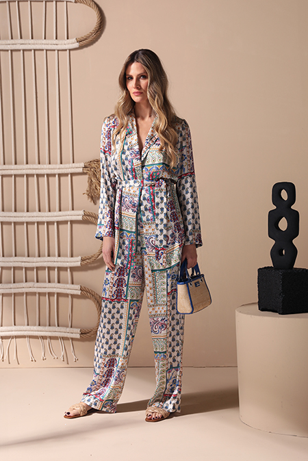 Tiffany Production Ženske pantalone širokih nogavica u dezenu