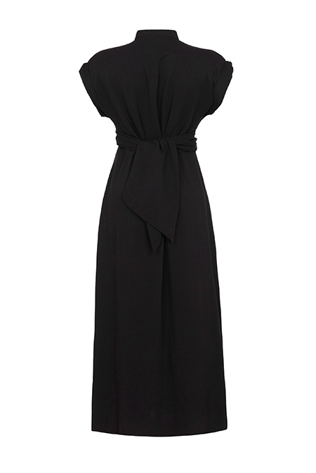 Midi haljina bez rukava sa kragnom i kaišem od iste tkanine na vezivanje Tiffany Production